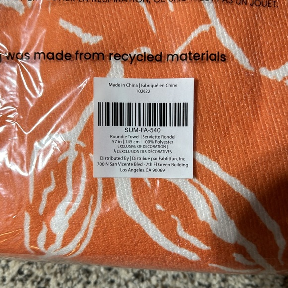 NWT Summer & Rose Orange Palm Outdoor Roundie Beach Towel - Picture 4 of 4